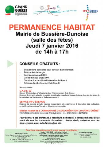 Affiche permanence habitat Bussière-Dunoise