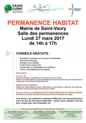 Affiche permanence habitat Saint-Vaury 27 mars